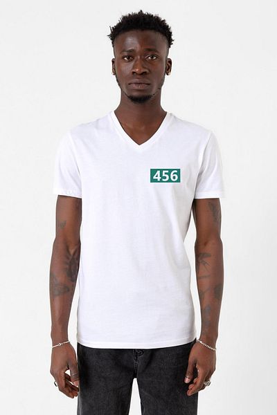Tshirthane Squid Game Player 456 White Men's V-neck T-shirt