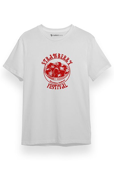 Tshirthane Stranger Things Strawberry Festival Λευκό κοντομάνικο ανδρικό μπλουζάκι