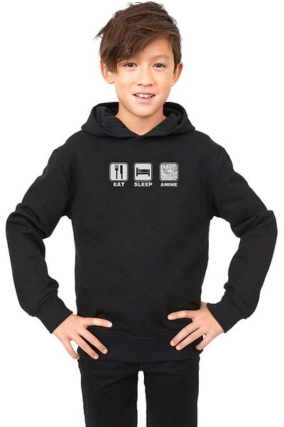 Tshirthane Детски суичър с качулка Eat Sleep Anime Black 3ip