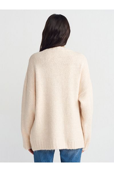 Dilvin 60258 Model Soft Textured V-Neck Knitwear Cardigan - Light Beige