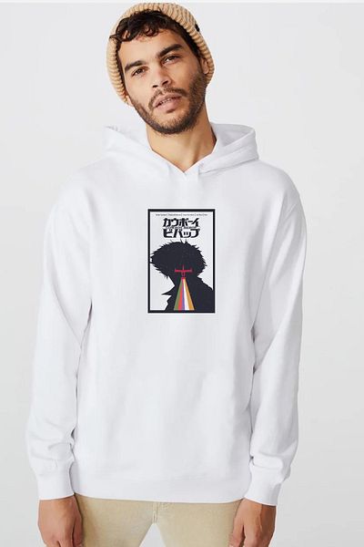 Tshirthane Σε δούμε στο διάστημα Cowboys Μινιμαλιστική αφίσα Anime Λευκή ανδρική φούτερ με κουκούλα 3 ip