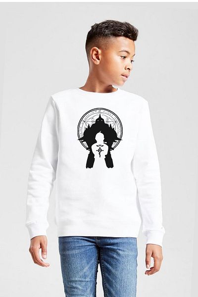 Tshirthane Hanorac alb cu 2 fire pentru copii Fullmetal Alchemist Anime Logo