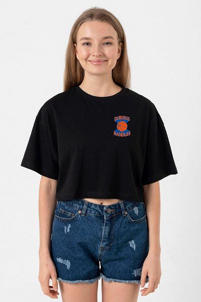 Tshirthane Black Crop T-Shirt - Logo, Doubis Handles Women