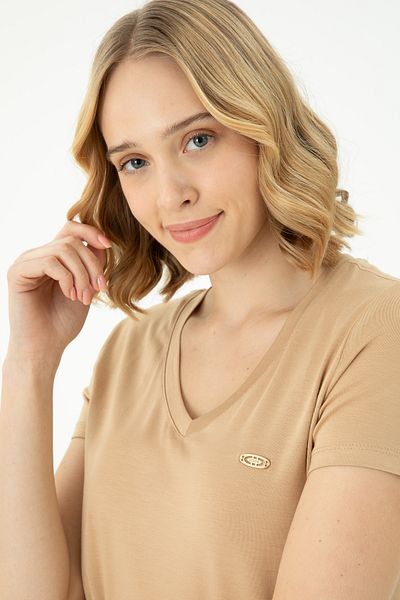U.S. Polo Assn. Γυναικείο μπλουζάκι Camel Basic V-Neck 50262610-VR015