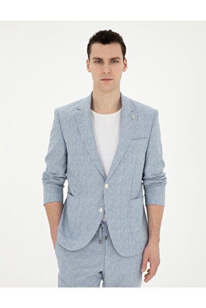 Pierre Cardin Açık Mavi Slim Fit Keten Karışımlı Çizgili Takım Elbise 50285265-VR003