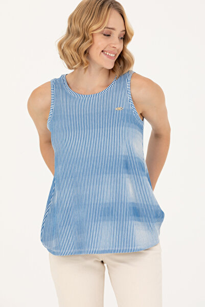 U.S. Polo Assn. Kadın Saks Bisiklet Yaka Tişört 50262480-VR045