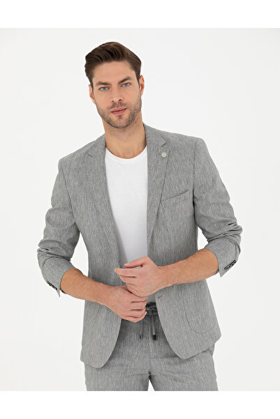 Pierre Cardin Gri Ex. Slim Fit Keten Karışımlı Ceket 50284935-VR024