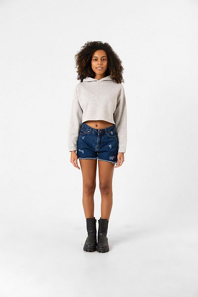 QIVI Basic Gray Hooded Crop Sweatshirt