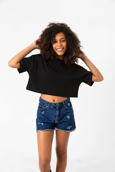 Tshirthane Black Oversize Crop T-Shirt - Basic Model