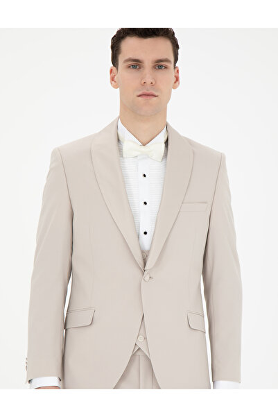 Pierre Cardin Bej Ex. Slim Fit Yelekli Smokin 50288078-VR011
