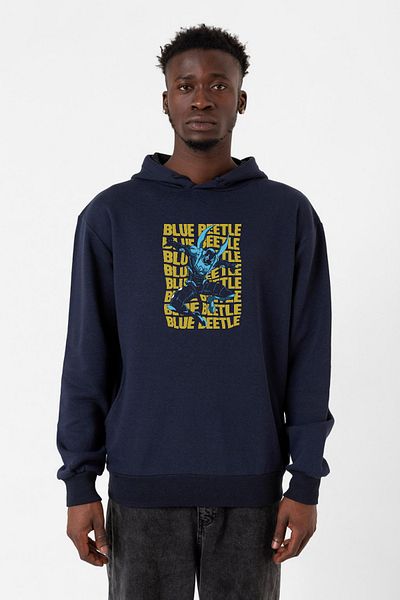 Tshirthane Мъжки суичър с качулка Blue Beetle Lettern в тъмносин цвят с 3ip