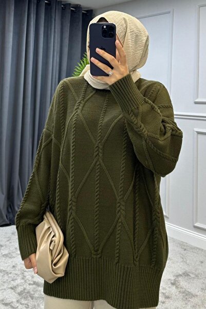 Şule Giyim Wrapped Hair Knit Sweater Khaki