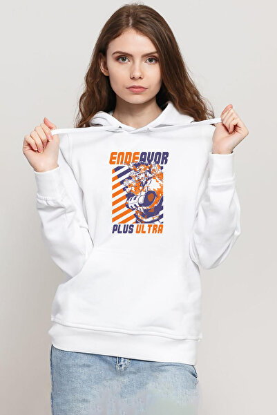 Tshirthane My Hero Academi Anime Endeavor Plus Ultra White Women's 3Ip Hooded Sweatshirt