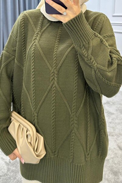 Şule Giyim Wrapped Hair Knit Sweater Khaki