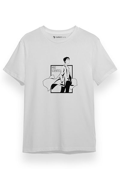Tshirthane Steins Gate Rintarou Mad Scientist Λευκό κοντομάνικο ανδρικό μπλουζάκι