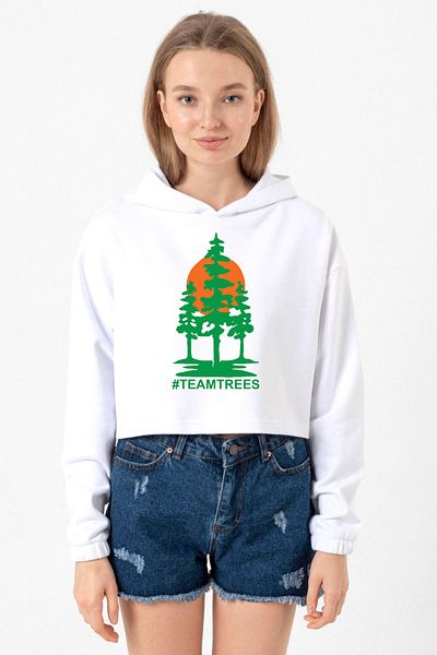 Tshirthane Mr Beast Team Trees White Optical Women's Crop Hoodie