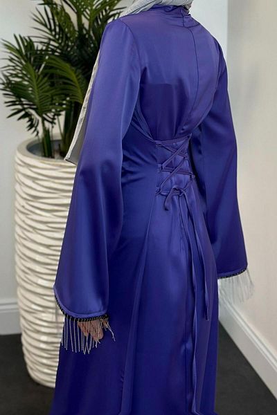MERVEN AKYÜZ Pena Spanish Sleeves Chain Detail Evening Dress Purple