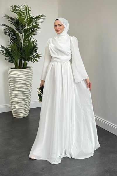 Şule Giyim Phoenix Balloon Sleeve Dress White