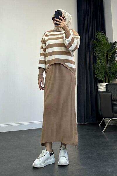 Şule Giyim Buse Triko Elbise Camel