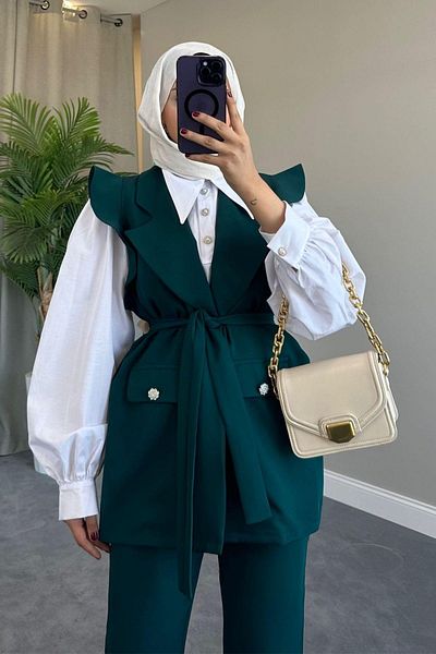 HAZA MODA Hürrem Vest Set Emerald