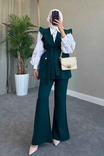HAZA MODA Hürrem Vest Set Emerald