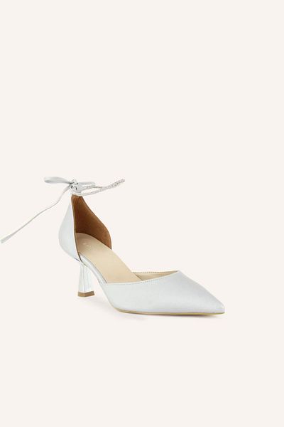 MARCATELLI Pantofi cu toc Elisa din satin argintiu