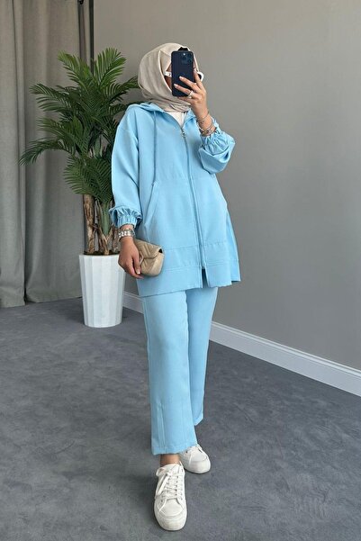 Hazamoda طقم رياضي بسحاب باللون الأزرق