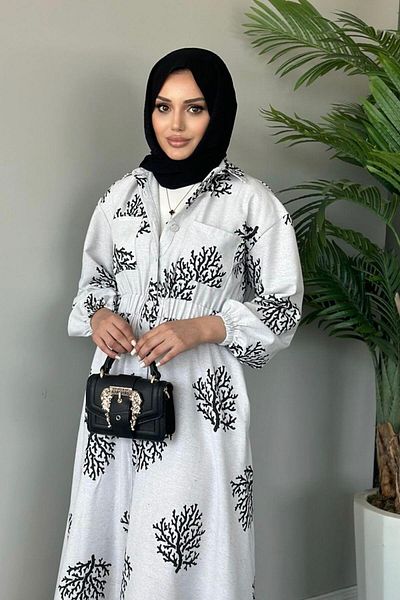 Şulemoda Giyim Black Linen Dress - Pervin Patterned