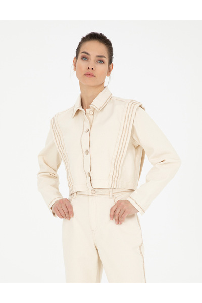 Pierre Cardin Krem Crop Top Uzun Kollu Gömlek 50290410-VR071