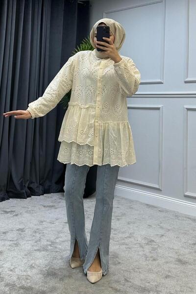 Şule Giyim Frilly Scallop Tunic Ecru