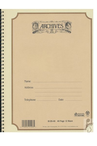Daddario B12s48 Notepad Archives 12 Lines 48 Spiral Pages
