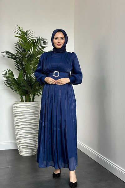 Şule Giyim Rochie de seara Seval bleumarin - cu centura in talie