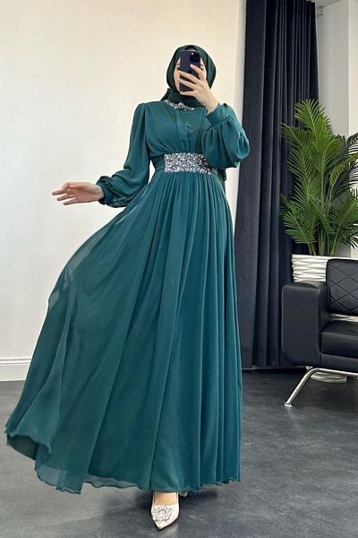 Şule Giyim Ebru Evening Dress Emerald