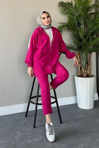 Şule Giyim Zippered Sports Set Fuchsia