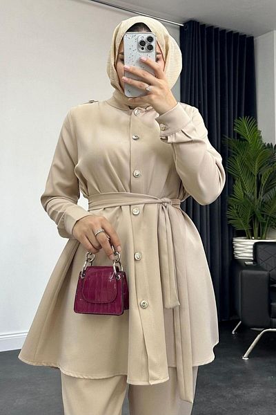 Şule Giyim Beige Sare Suit Set
