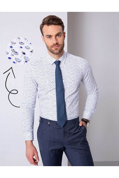 Pierre Cardin Λευκό Slim Fit μακρυμάνικο πουκάμισο 50200605-vr013