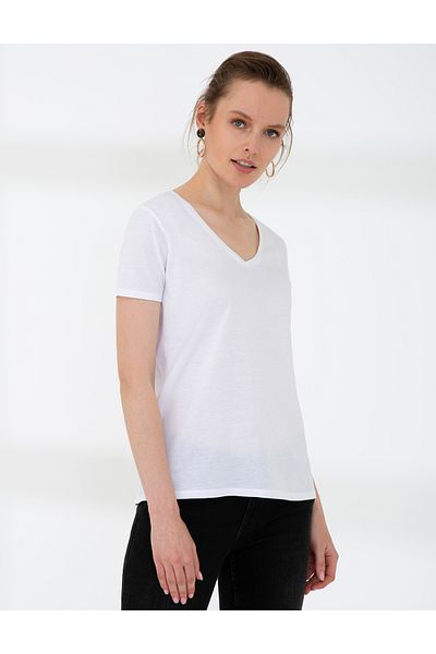 Pierre Cardin Tricou alb cu decolteu în V cu croiala normală - 50202619 -VR013