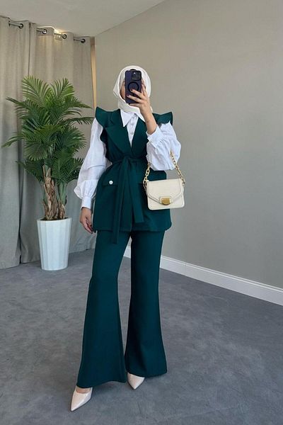 Şule Giyim Hürrem Vest Set Emerald
