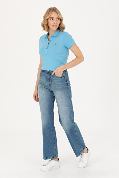 U.S. Polo Assn. Γυναικείο μπλουζάκι με γιακά πόλο τιρκουάζ 50262715-VR093