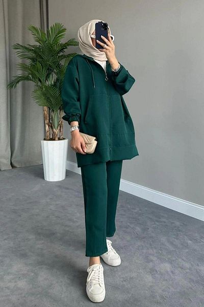 Şule Giyim Zippered Sports Set Emerald