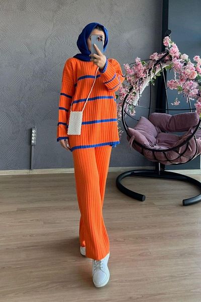 Şule Giyim Orange Knitwear Set - Two Colors