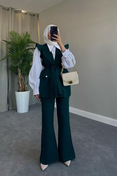Şule Giyim Hürrem Vest Set Emerald
