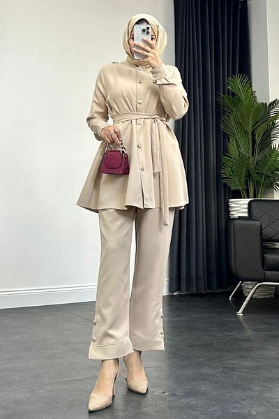 Şule Giyim Beige Sare Suit Set