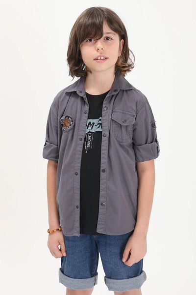 Cansın Mini Set cămașă tricou gri pentru băiat - 19520