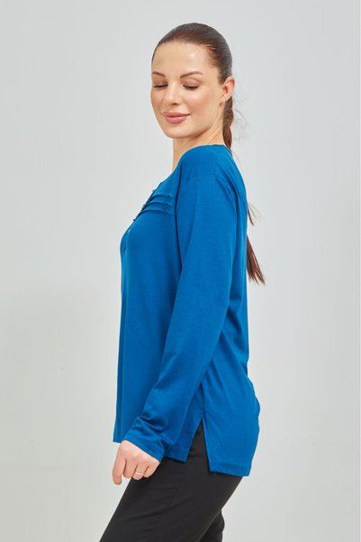 Elçelya Moda Women's Indigo Blue Lycra Middle Age Mother Combed Cotton Blouse