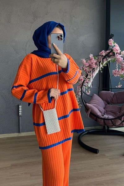 Şule Giyim Orange Knitwear Set - Two Colors