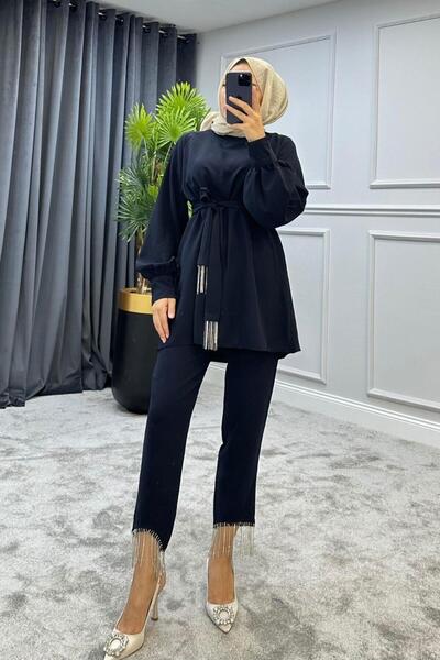 Şule Giyim Design Chain Detail Set Navy Blue