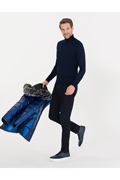 Pierre Cardin Lacivert Slim Fit Balıkçı Yaka Yün Karışımlı Basic Triko Kazak ...