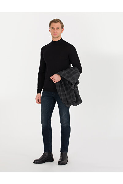 Pierre Cardin Siyah Slim Fit Yarım Balıkçı Yaka Yün Karışımlı Basic Triko Kaz...