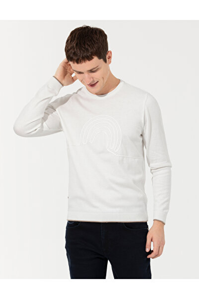 Pierre Cardin Ekru Regular Fit Bisiklet Yaka Triko Kazak 50258657-VR019